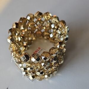 Elegant Gold And Clear Beaded Stretchy Bracelet